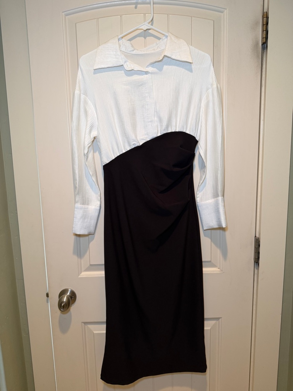 Commense Two-Tone White and Black Shirt Dress